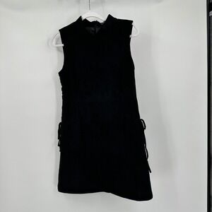 Womens Western Black Faux Suede Midi Dress Size L Side Lace Up Festival Edgy